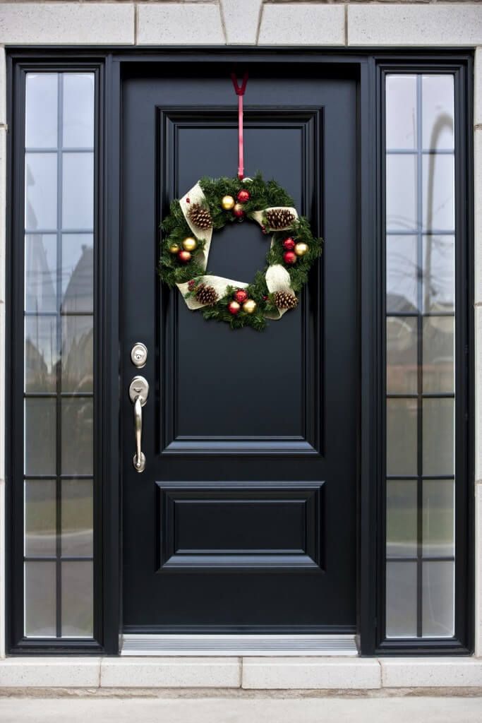 <img alt="Right hand in swing entrance door with two side lites, battle ship gray">